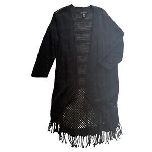 H by Halston Long Line Black Cardigan with Fringe Size M